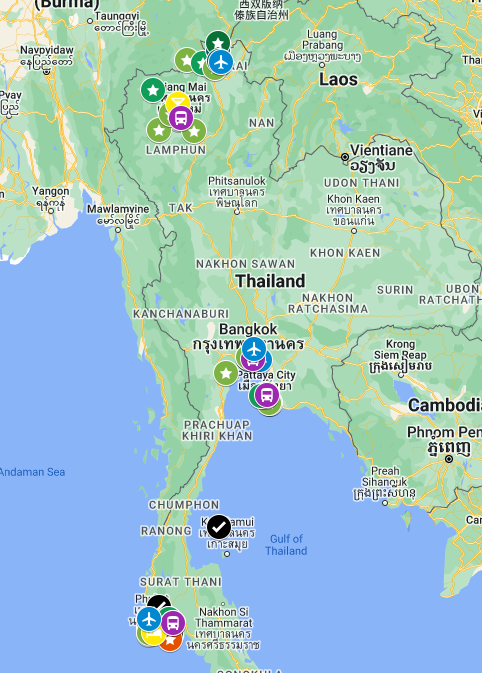 Thailand map itinerary